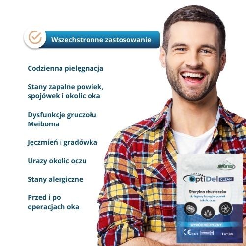 Zdjęcie produktu - 2 OptiDel Clean Sterylne chusteczki do higieny brzeg&oacute;w powiek i okolic oczu, 20 szt.