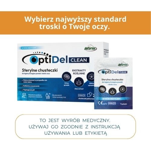 Zdjęcie produktu - 4 OptiDel Clean Sterylne chusteczki do higieny brzeg&oacute;w powiek i okolic oczu, 20 szt.
