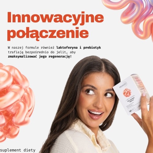 Zdjęcie produktu - 6 Revolife Microbiome Reborn, 90 kapsułek - maślan sodu, laktoferyna, prebiotyk (kapsułka dojelitowa)