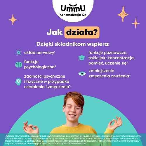 Miniaturka artykułu - #1 UmmU KoncentRacja 12+ tabletki do rozgryzania i żucia o smaku cytrynowo pomarańczowym, 40 szt.