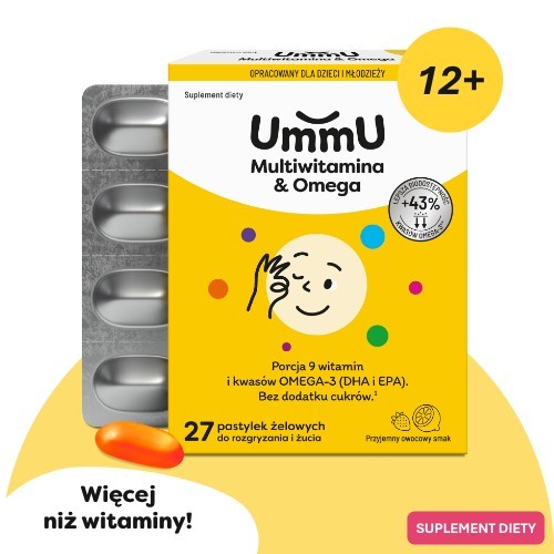 Miniaturka artykułu - #0 Ummu Multiwitamina & Omega 12+ pastylki żelowe do rozgryzania i żucia o owocowym smaku, 27 szt.