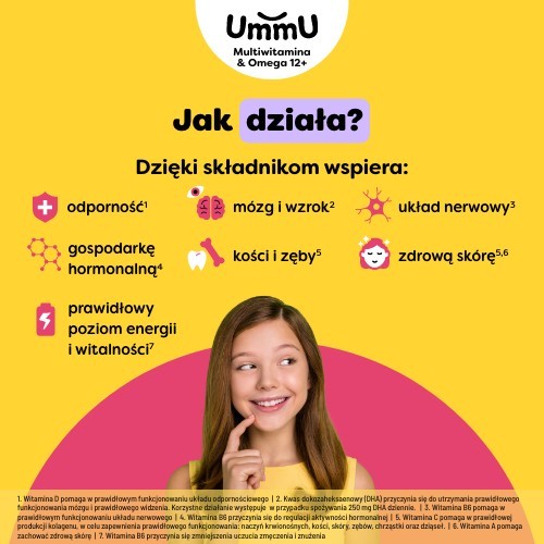 Miniaturka artykułu - #1 Ummu Multiwitamina & Omega 12+ pastylki żelowe do rozgryzania i żucia o owocowym smaku, 27 szt.