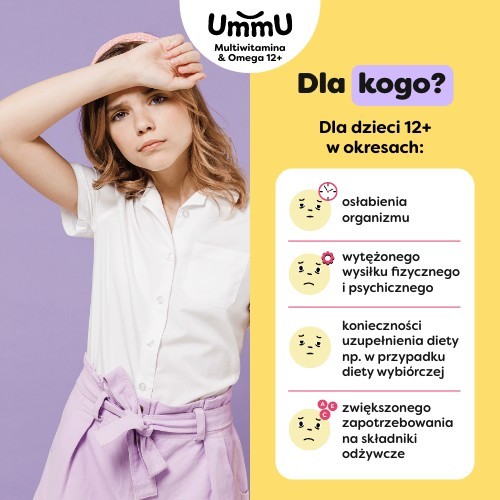 Zdjęcie produktu - 4 Ummu Multiwitamina & Omega 12+ pastylki żelowe do rozgryzania i żucia o owocowym smaku, 27 szt.
