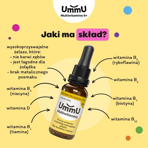 Zdjęcie produktu - 3 Ummu Multiwitamina 6+ krople o smaku pomarańczowym, 30 ml