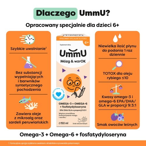 Zdjęcie produktu - 2 UmmU M&oacute;zg & wzrOK 6+ płyn o smaku owoc&oacute;w leśnych, 150 ml