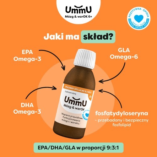 Zdjęcie produktu - 3 UmmU M&oacute;zg & wzrOK 6+ płyn o smaku owoc&oacute;w leśnych, 150 ml
