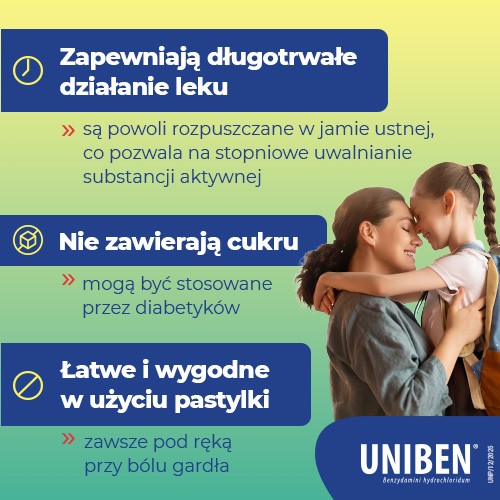 Zdjęcie produktu - 2 Uniben 3 mg smak cytrynowy, 30 pastylek do ssania - lek na b&oacute;l gardła