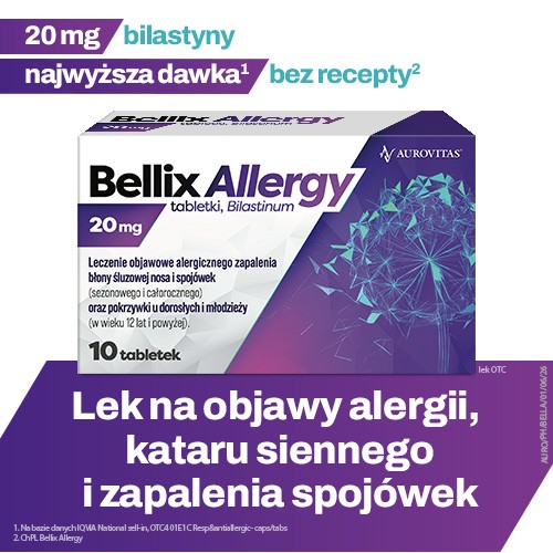 Miniaturka artykułu - #0 Bellix Allergy Bilastyna 20 mg, Lek na alergię 10 tabletek