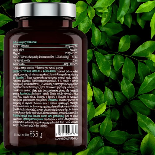 Zdjęcie produktu - 5 Essensey Cytrynian magnezu + Ashwagandha, 90 kaps.