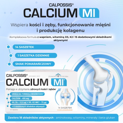 Miniaturka artykułu - #0 Domowa Apteczka Calpossis Calcium MI smak pomarańczowy, 14 sasz.