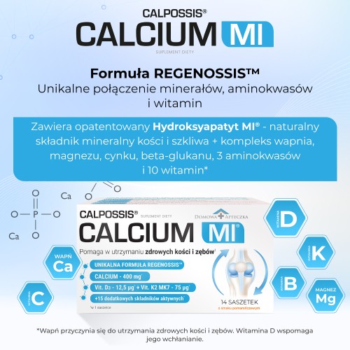 Miniaturka artykułu - #1 Domowa Apteczka Calpossis Calcium MI smak pomarańczowy, 14 sasz.
