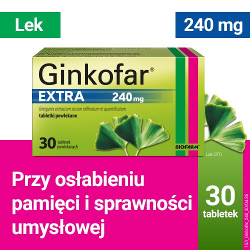 Miniaturka artykułu - #0 Ginkofar Extra 240 mg, 30 tabletek powlekanych