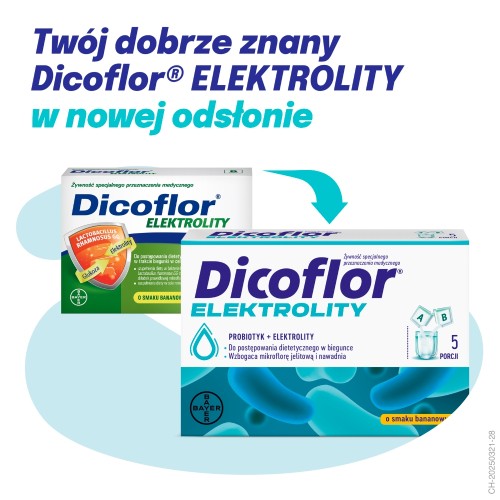 Miniaturka artykułu - #0 Dicoflor Elektrolity probiotyk + elektrolity smak bananowy, 5 porcji