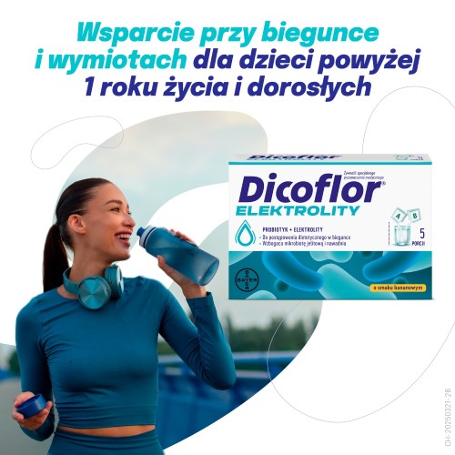 Miniaturka artykułu - #1 Dicoflor Elektrolity probiotyk + elektrolity smak bananowy, 5 porcji