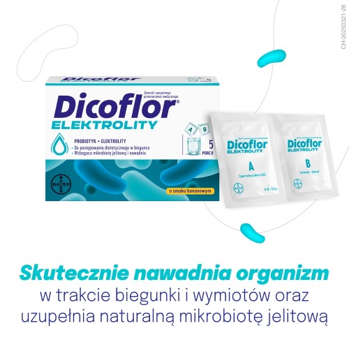 Zdjęcie produktu - 2 Dicoflor Elektrolity probiotyk + elektrolity smak bananowy, 5 porcji