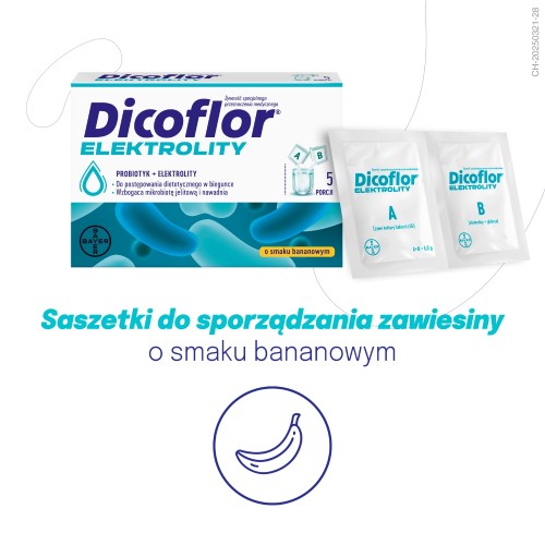Zdjęcie produktu - 6 Dicoflor Elektrolity probiotyk + elektrolity smak bananowy, 5 porcji