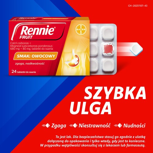 Miniaturka artykułu - #0 Rennie o smaku owocowym, 24 tabletki do ssania