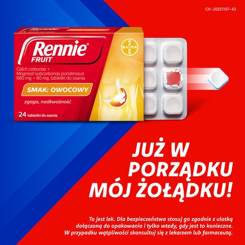 Miniaturka artykułu - #1 Rennie o smaku owocowym, 24 tabletki do ssania
