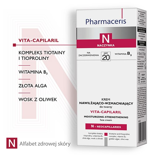 Miniaturka artykułu - #1 PHARMACERIS N Vita-Capilaril krem nawilżająco-wzmacniający do twarzy z SPF20, 50 ml