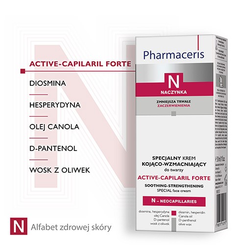 Miniaturka artykułu - #1 PHARMACERIS N Active-Capilaril Forte krem kojąco-wzmacniajacy do twarzy, 30 ml