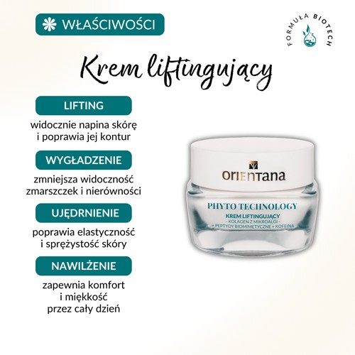 Miniaturka artykułu - #0 Orientana Phyto Technology Krem liftingujący do twarzy Kolagen Peptydy Kofeina, 40 ml
