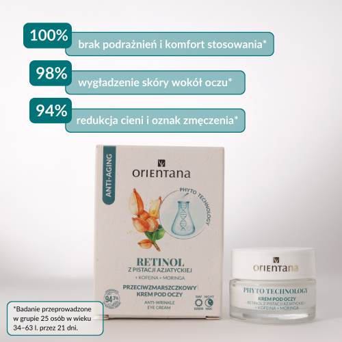Miniaturka artykułu - #1 Orientana Phyto Technology Retinol Kofeina Moringa Przeciwzmarszczkowy krem pod oczy, 15 ml