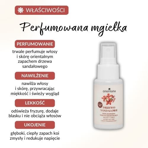 Miniaturka artykułu - #0 Orientana Perfumowana mgiełka nawilżająca do ciała i włos&oacute;w Drzewo Sandałowe, 50 ml
