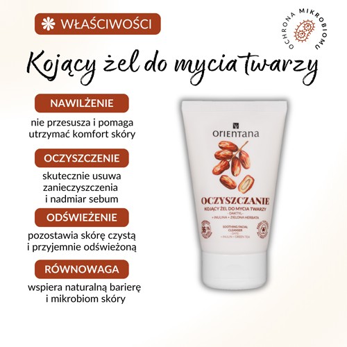 Miniaturka artykułu - #0 Orientana Oczyszczanie Kojący żel do mycia twarzy Daktyl Inulina Zielona Herbata, 125 ml