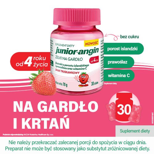 Miniaturka artykułu - #0 Junior-Angin Żelki na gardło smak truskawkowy, 30 szt.