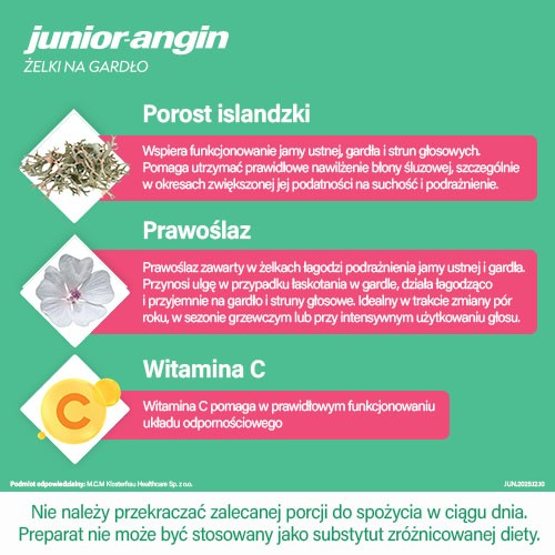 Zdjęcie produktu - 3 Junior-Angin Żelki na gardło smak truskawkowy, 30 szt.