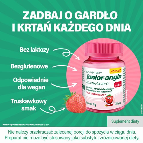 Zdjęcie produktu - 4 Junior-Angin Żelki na gardło smak truskawkowy, 30 szt.