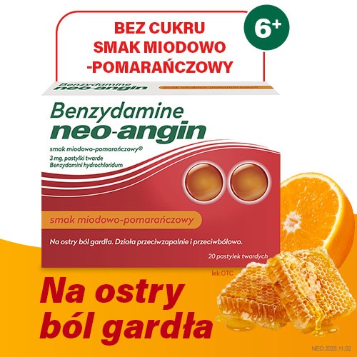 Miniaturka artykułu - #0 Benzydamine Neo-Angin smak miodowo-pomarańczowy, 20 pastylek