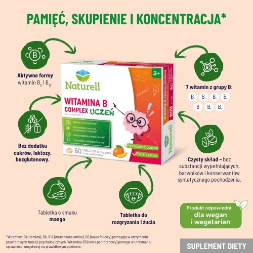 Miniaturka artykułu - #1 Naturell Witamina B Complex Uczeń, 60 tabl.