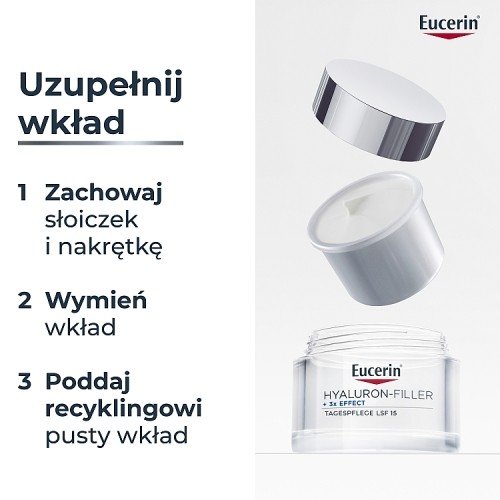 Zdjęcie produktu - 2 Eucerin Hyaluron-Filler + 3x Effect Krem na dzień SPF 15 wkład uzupełniający, 50 ml