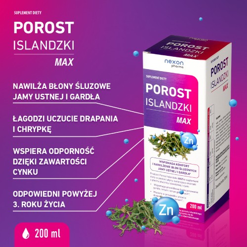 Zdjęcie produktu - 0 Porost Islandzki Max Syrop z porostem islandzkim i cynkiem, 200 ml