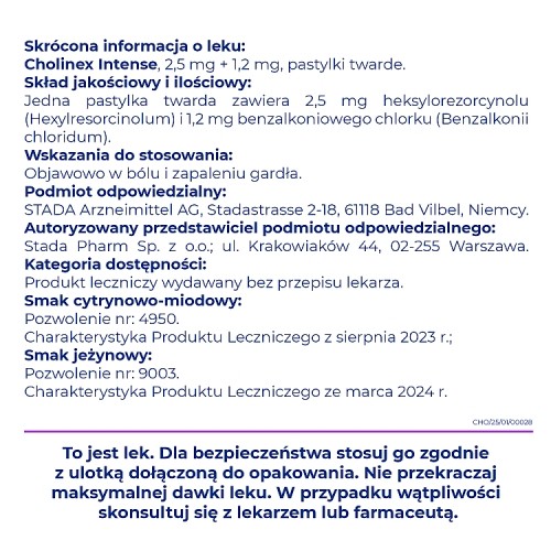 Zdjęcie produktu - 2 CHOLINEX INTENSE - smak jeżynowy - 20 tabletek 
