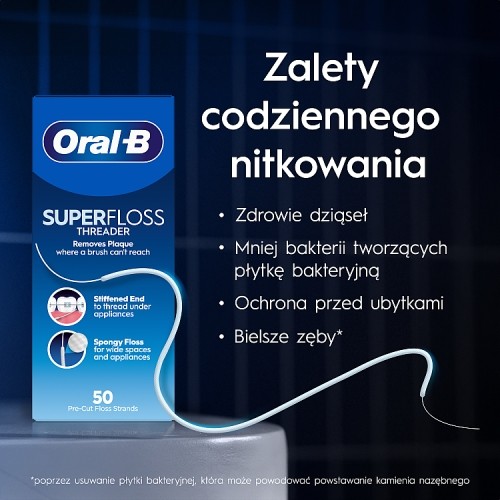 Miniaturka artykułu - #1 Oral-B Superfloss Nić dentystyczna do aparat&oacute;w ortodontycznych i most&oacute;w, 50 pasm