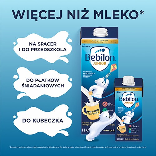 Miniaturka artykułu - #0 Zestaw Bebilon Junior Gotowa do picia wzbogacona formuła na bazie mleka od 2. do 6. roku życia, 4x 200 ml