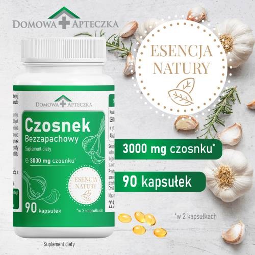 Miniaturka artykułu - #1 Domowa Apteczka Czosnek bezzapachowy Esencja Natury, 90 kaps.