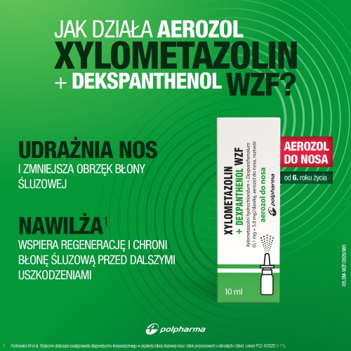 Miniaturka artykułu - #0 Xylometazolin + Dexpanthenol WZF Spray do nosa, 10 ml - lek udrożnia nos i wspomaga regenerację błony śluzowej