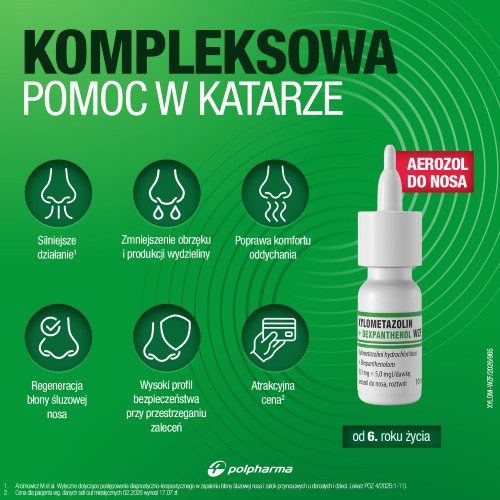 Miniaturka artykułu - #1 Xylometazolin + Dexpanthenol WZF Spray do nosa, 10 ml - lek udrożnia nos i wspomaga regenerację błony śluzowej
