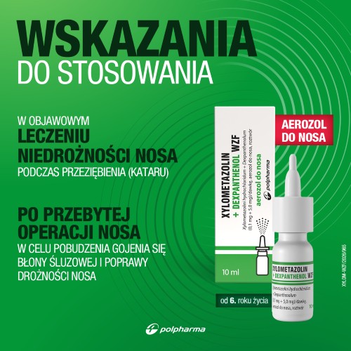 Zdjęcie produktu - 2 Xylometazolin + Dexpanthenol WZF Spray do nosa, 10 ml - lek udrożnia nos i wspomaga regenerację błony śluzowej
