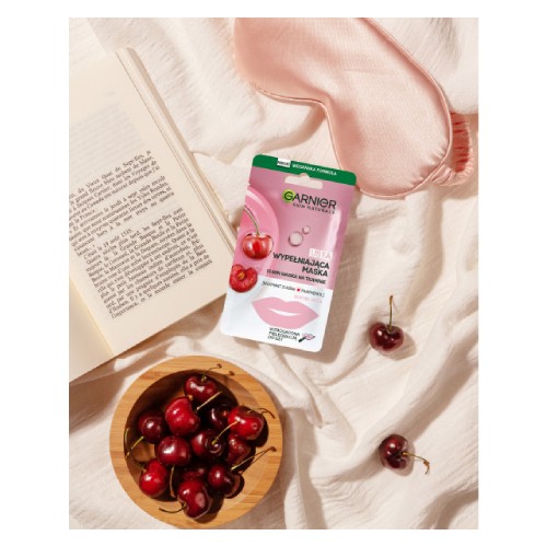 Miniaturka artykułu - #1 Garnier Skin Naturals Wypełniająca maska do ust na tkaninie z ekstraktem z wiśni, 5 g