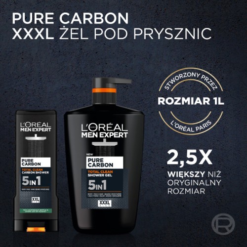 Miniaturka artykułu - #1 L'Or&eacute;al Men Expert Pure Carbon Total Clean Żel pod prysznic 5w1, 1000 ml