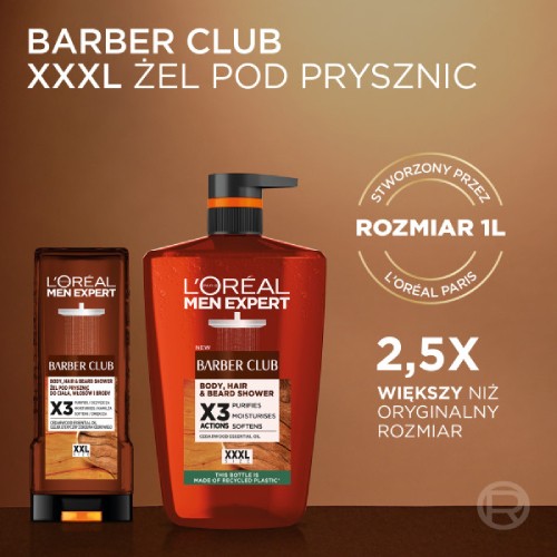Miniaturka artykułu - #0 L'Or&eacute;al Men Expert Barber Club Żel pod prysznic do ciała włos&oacute;w i brody, 1000 ml