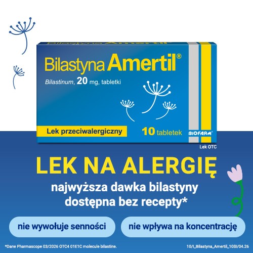 Miniaturka artykułu - #0 Bilastyna Amertil 20 mg, 10 tabletek - lek przeciwalergiczny