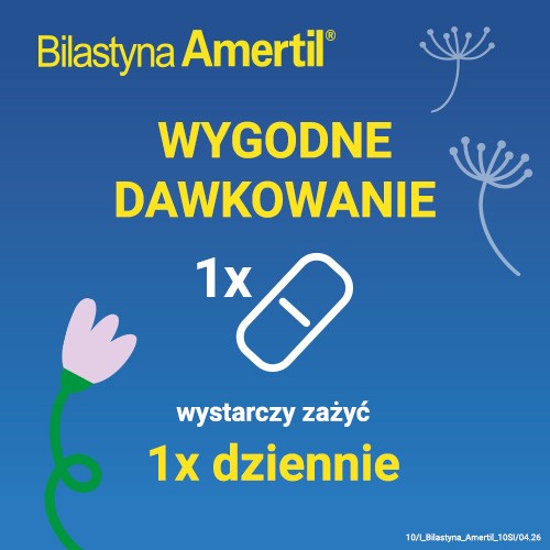 Zdjęcie produktu - 6 Bilastyna Amertil 20 mg, 10 tabletek - lek przeciwalergiczny