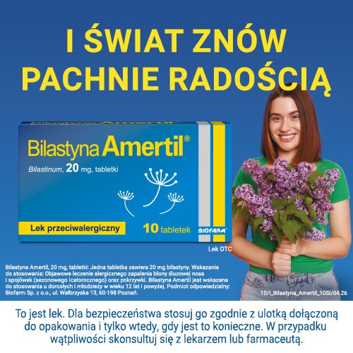 Zdjęcie produktu - 7 Bilastyna Amertil 20 mg, 10 tabletek - lek przeciwalergiczny