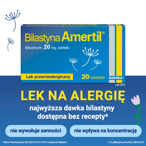 Miniaturka artykułu - #0 Bilastyna Amertil 20 mg, 20 tabletek - lek przeciwalergiczny