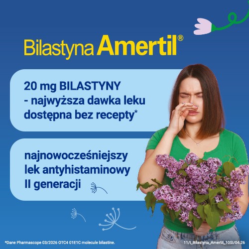 Miniaturka artykułu - #1 Bilastyna Amertil 20 mg, 20 tabletek - lek przeciwalergiczny
